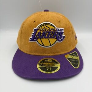 New Era Los Angeles Lakers 59FIFTY Fitted Hat Tan Suede Purple Brim Size 7 5/8‎